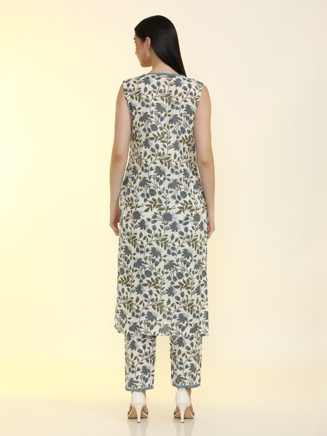 Floral Printed Cotton Blend Straight Kurta with Trousers