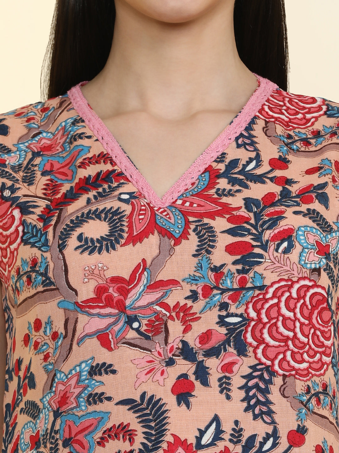 Floral Printed Cotton Blend Straight Kurta with Trousers