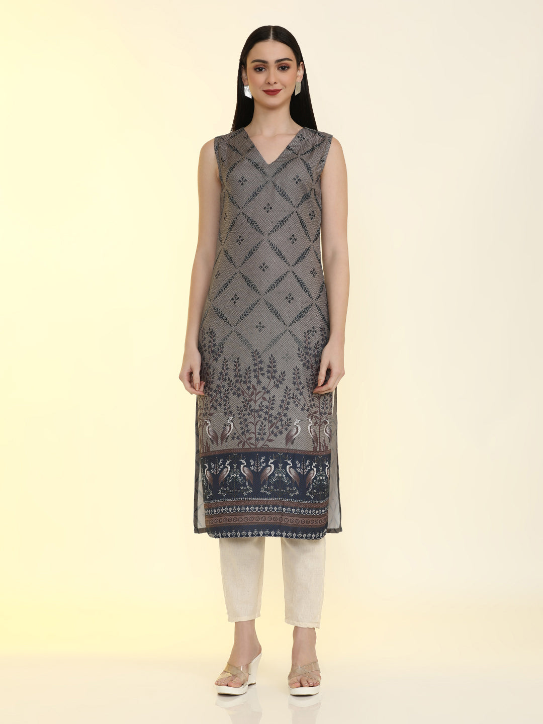 Floral Printed Straight Sleeveless Kurta