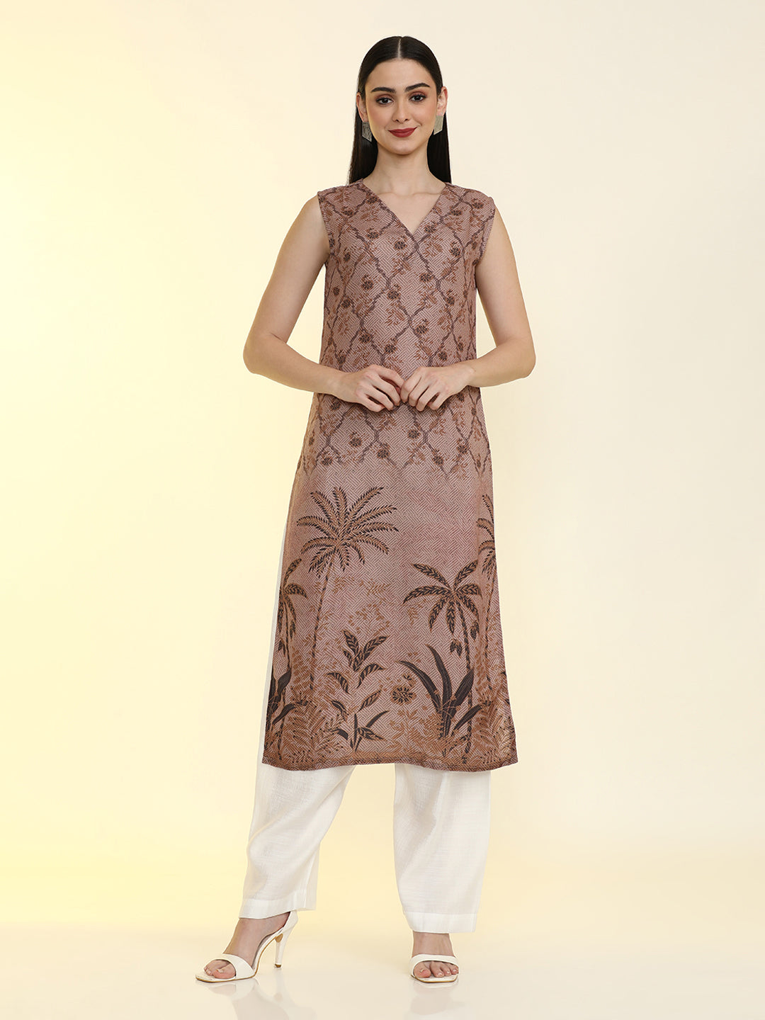 Floral Printed Straight Sleeveless Kurta