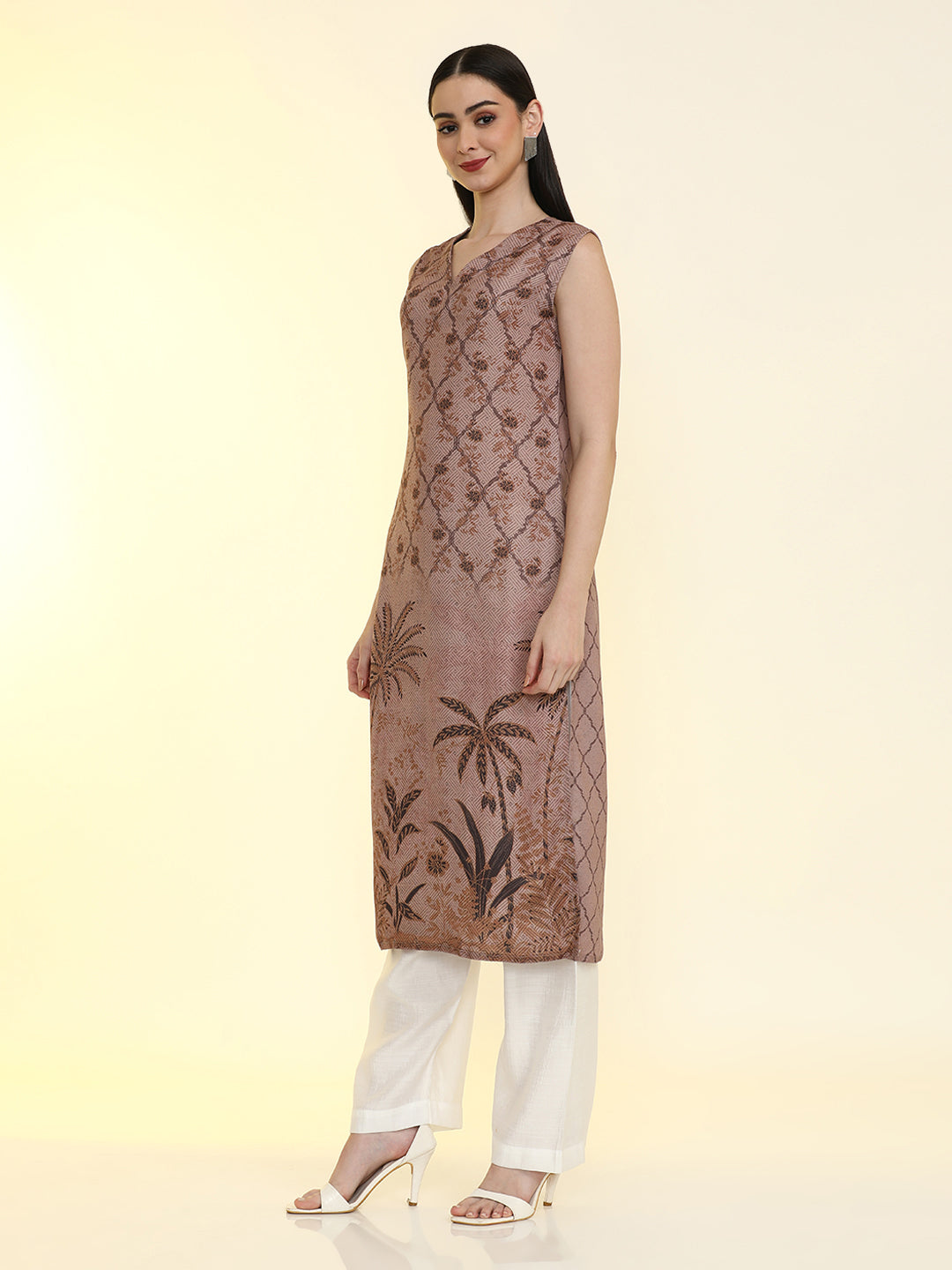Floral Printed Straight Sleeveless Kurta
