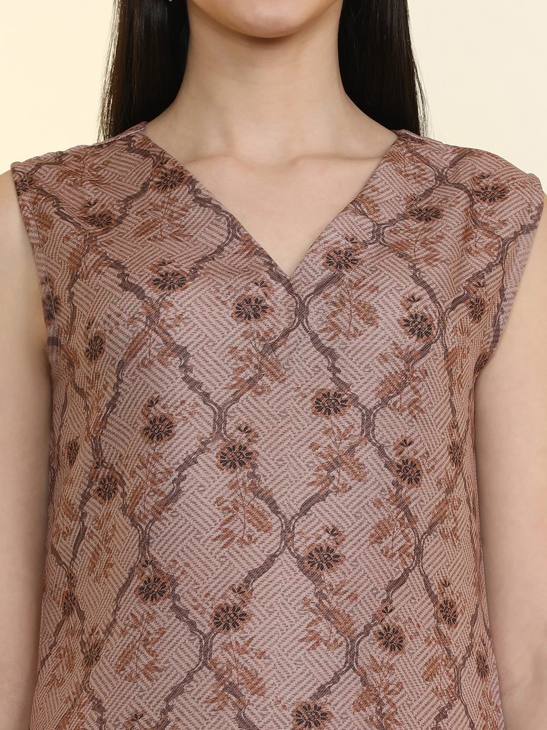 Floral Printed Straight Sleeveless Kurta