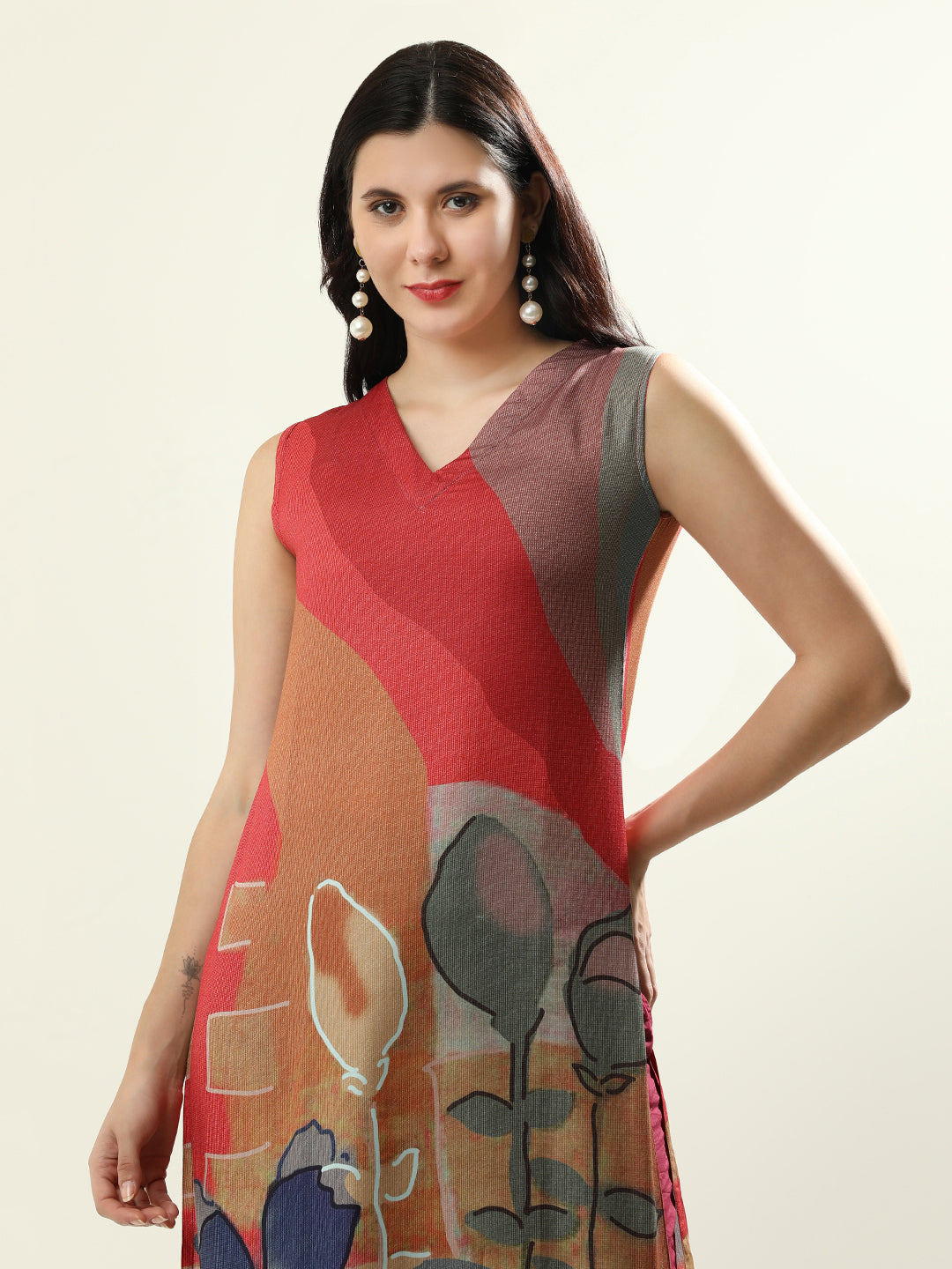 Floral Printed Straight Sleeveless Kurta