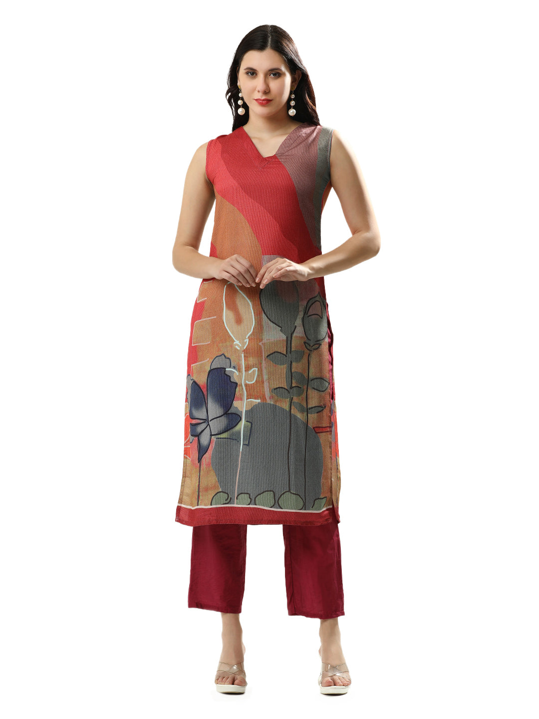 Floral Printed Straight Sleeveless Kurta
