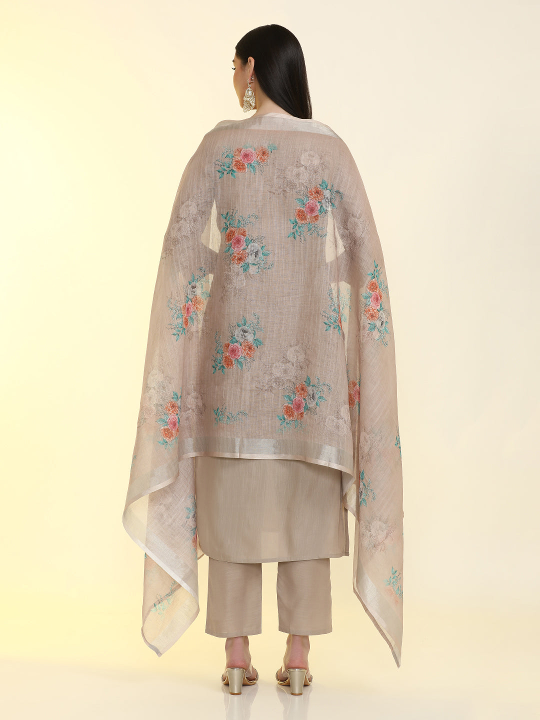 Floral Embroidered Cotton Blend Straight Kurta & Trousers Sets