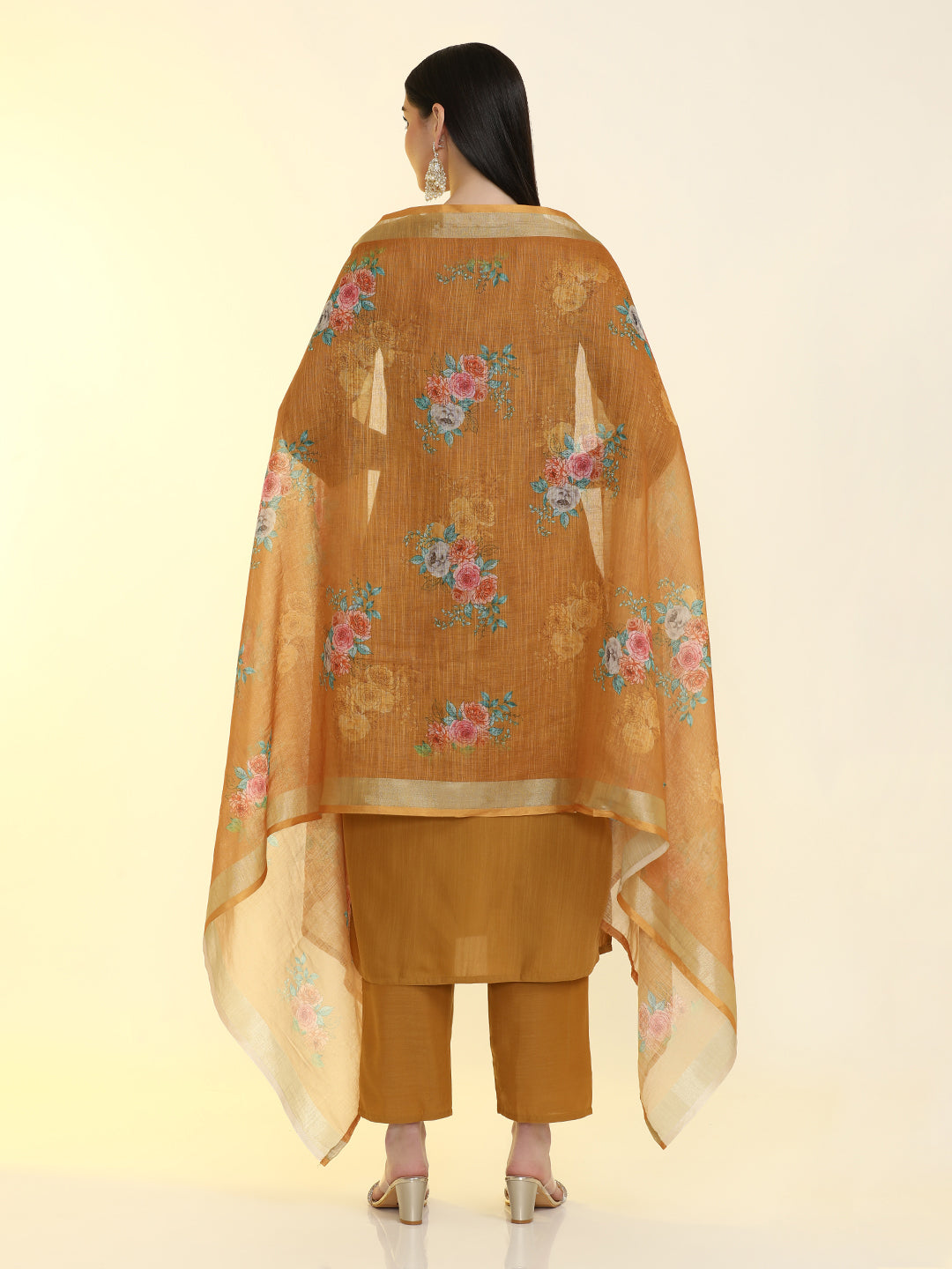 Floral Embroidered Cotton Blend Straight Kurta & Trousers Sets