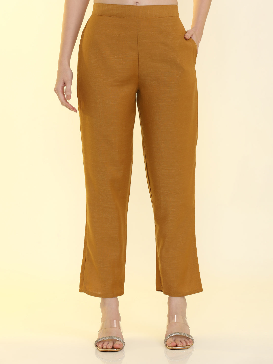 Floral Embroidered Cotton Blend Straight Kurta & Trousers Sets