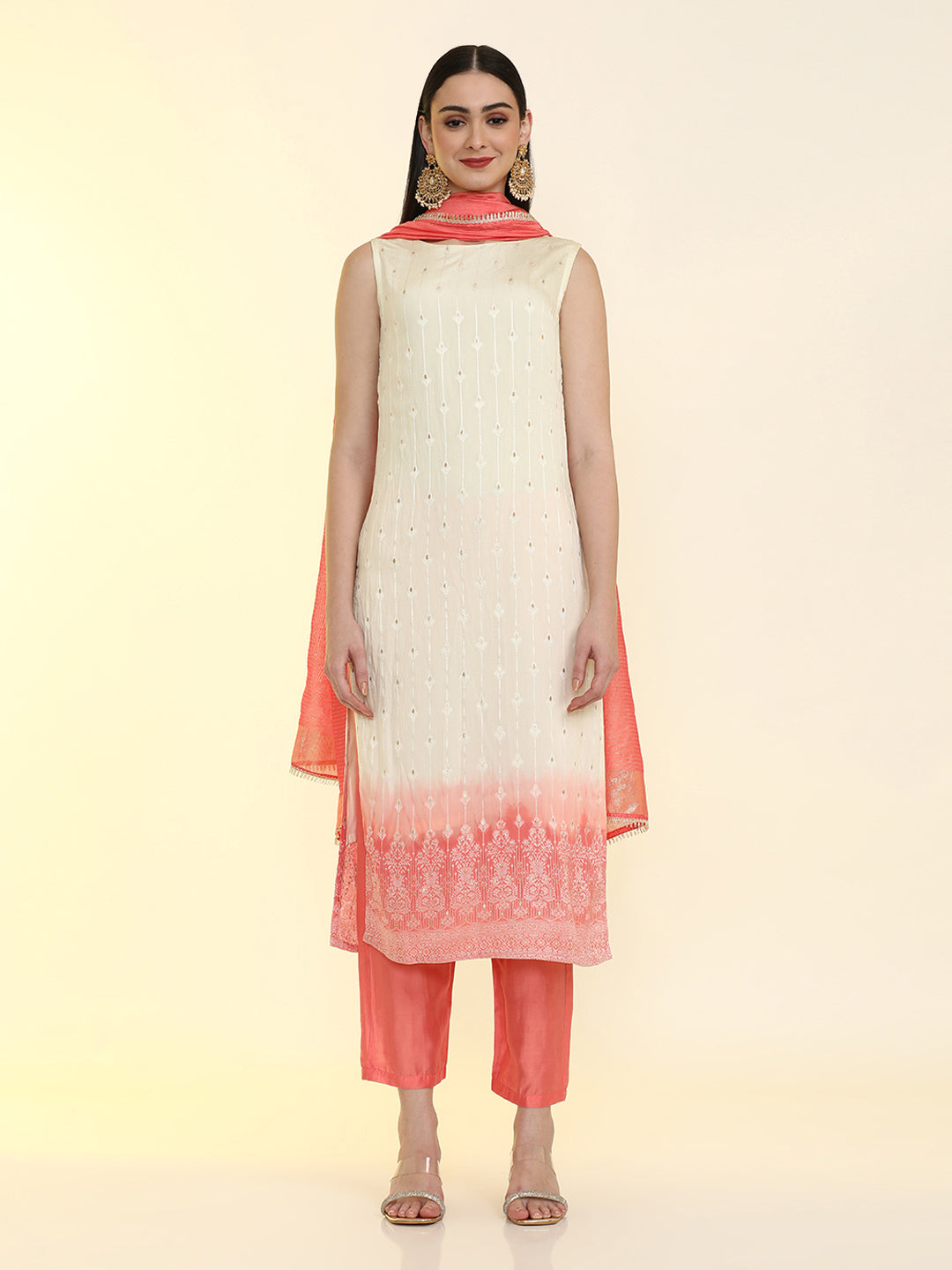 Floral Embroidered Silk Blend Straight Kurta & Trousers Sets