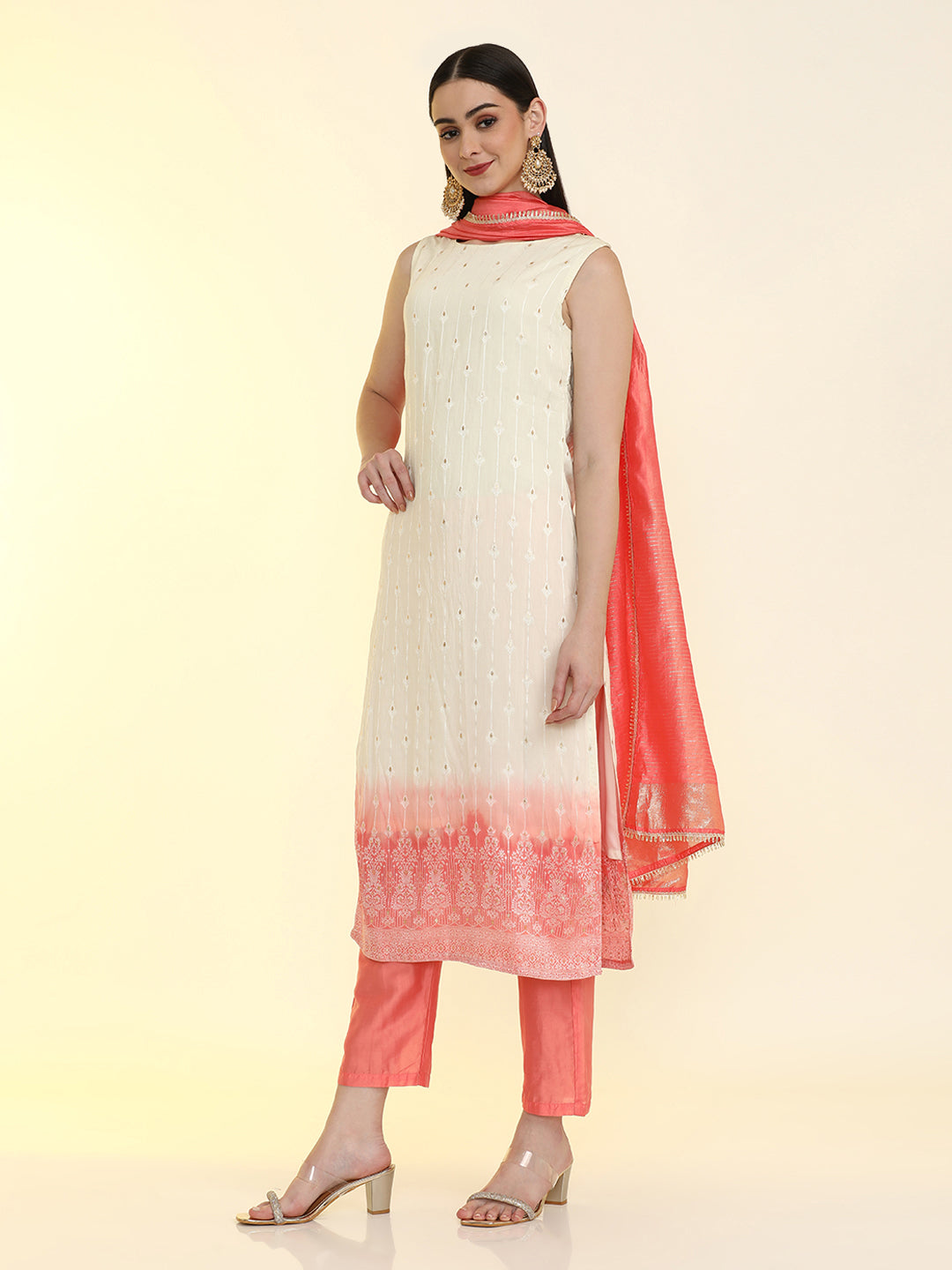 Floral Embroidered Silk Blend Straight Kurta & Trousers Sets