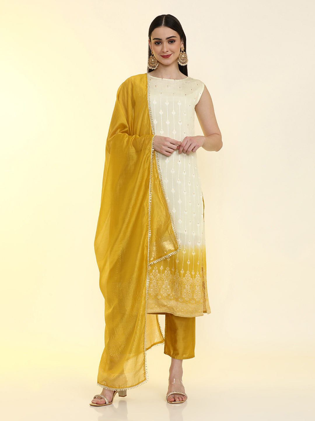 Floral Embroidered Silk Blend Straight Kurta & Trousers Sets