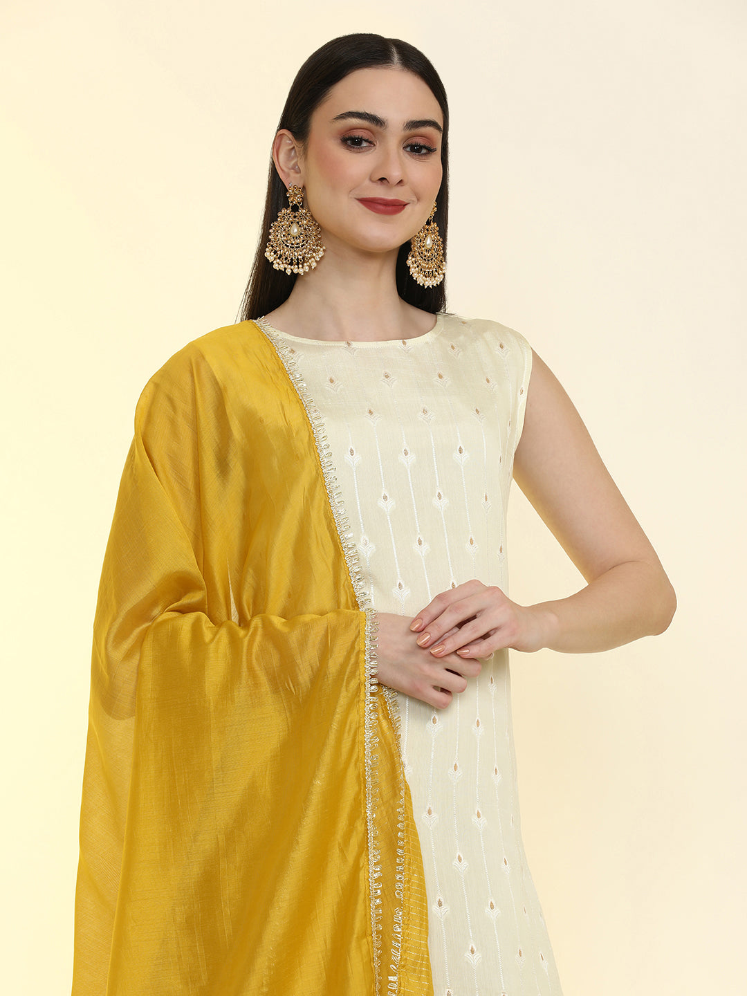 Floral Embroidered Silk Blend Straight Kurta & Trousers Sets