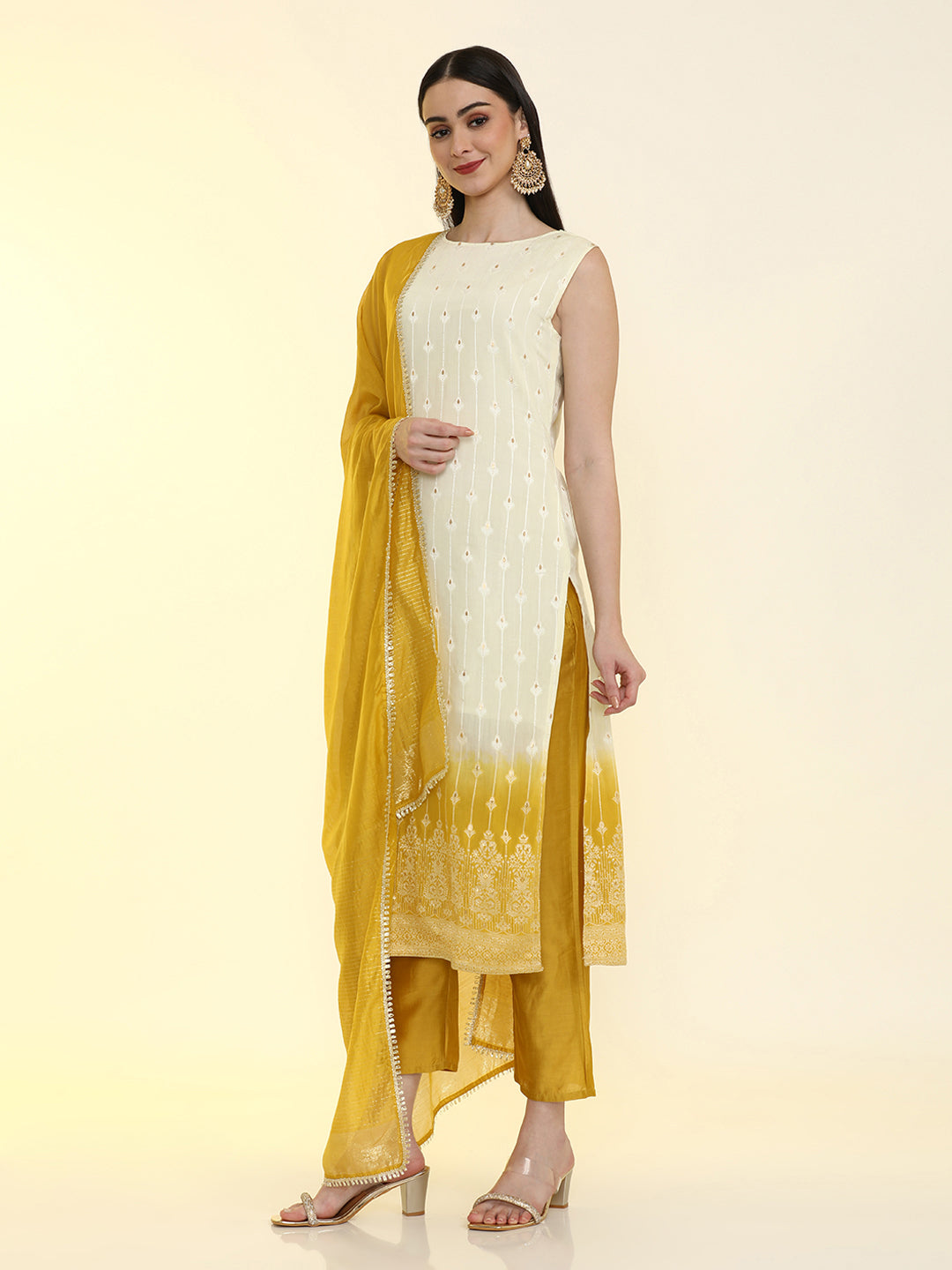 Floral Embroidered Silk Blend Straight Kurta & Trousers Sets