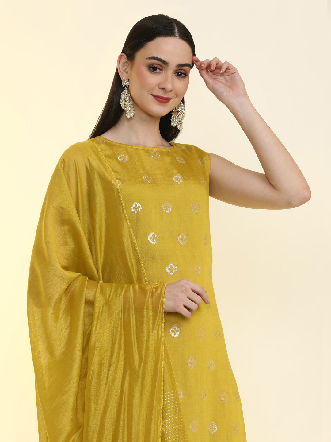 Geometric Embroidered Silk Blend Straight Kurta & Trousers Sets