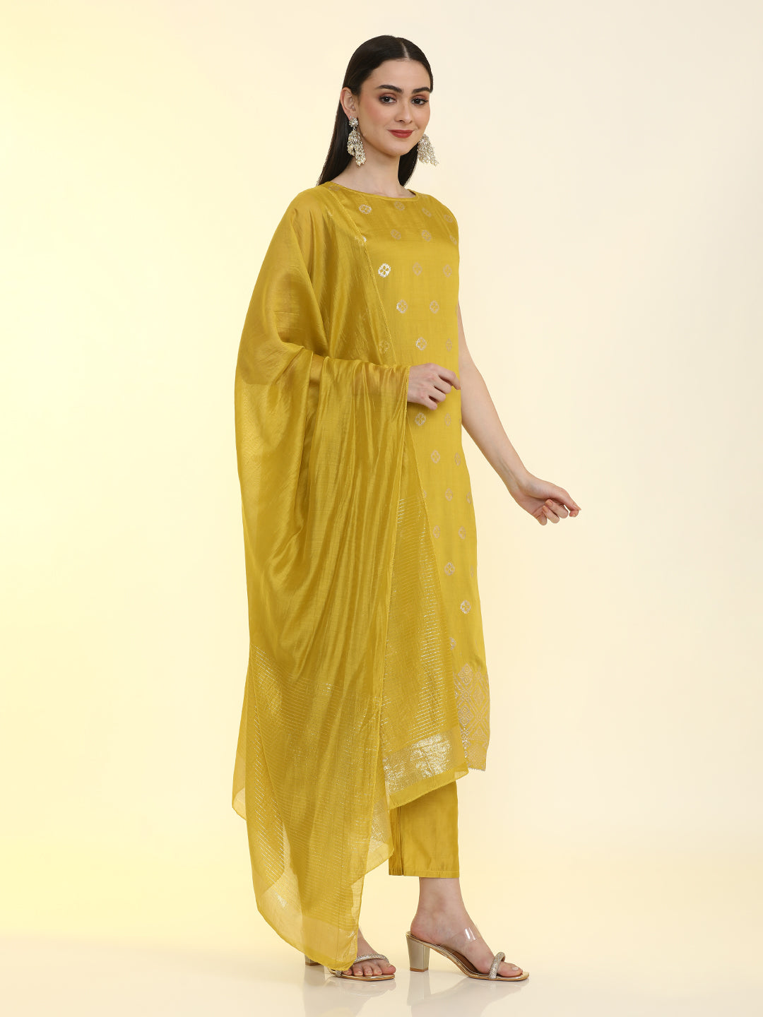 Geometric Embroidered Silk Blend Straight Kurta & Trousers Sets