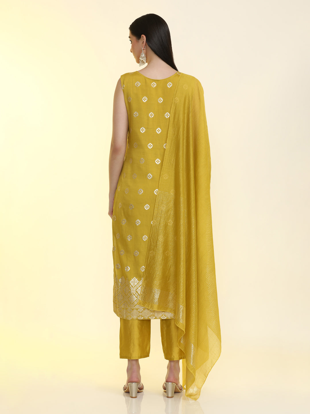 Geometric Embroidered Silk Blend Straight Kurta & Trousers Sets
