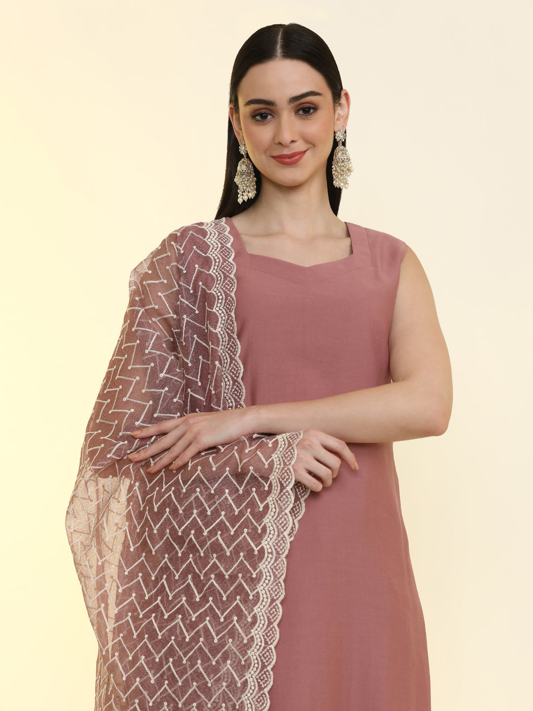 Solid Straight Silk Blend Straight Kurta & Trousers Sets