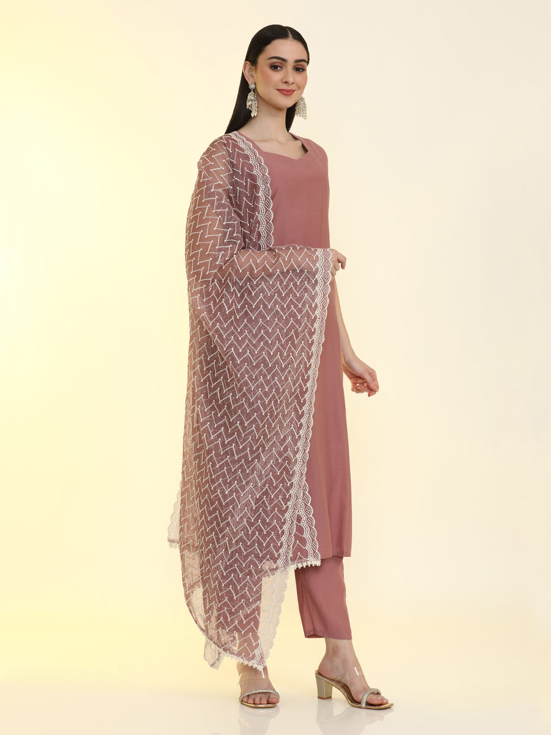 Solid Straight Silk Blend Straight Kurta & Trousers Sets
