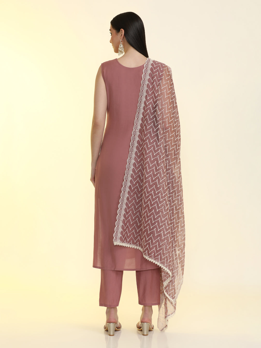 Solid Straight Silk Blend Straight Kurta & Trousers Sets