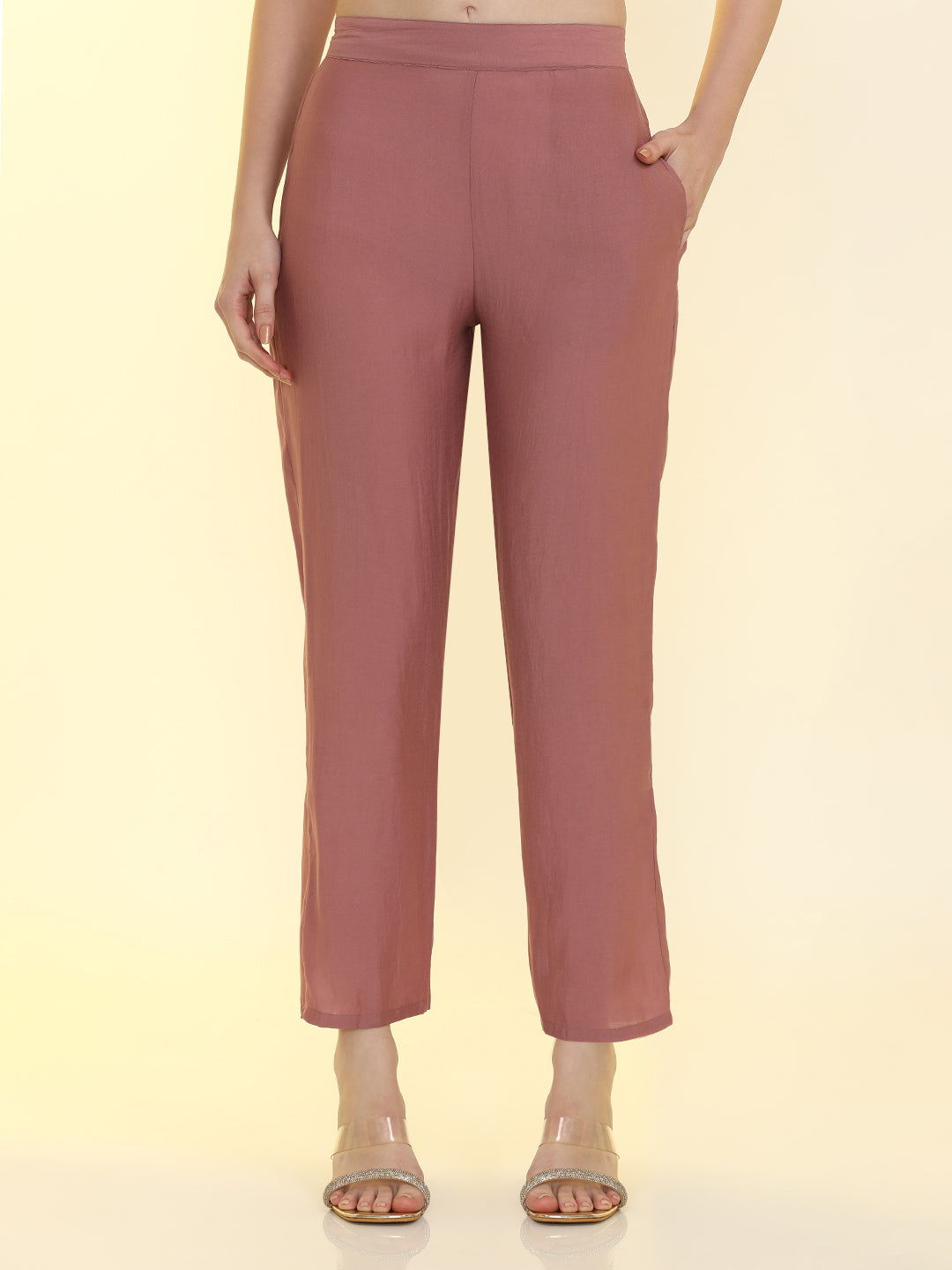 Solid Straight Silk Blend Straight Kurta & Trousers Sets