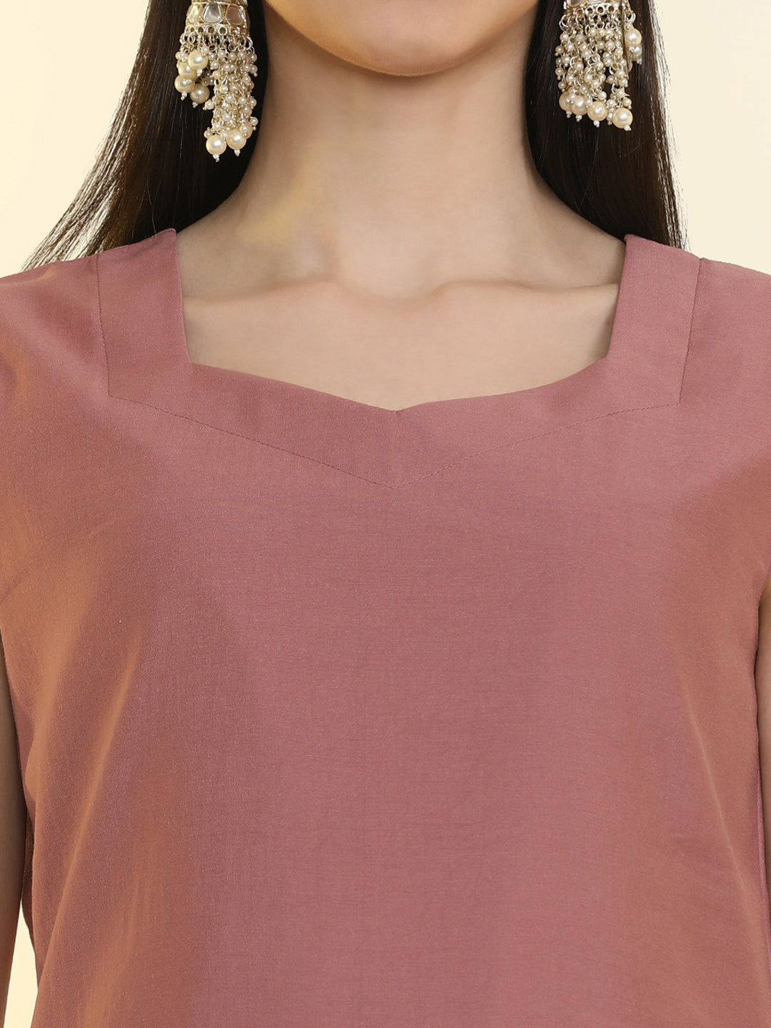 Solid Straight Silk Blend Straight Kurta & Trousers Sets