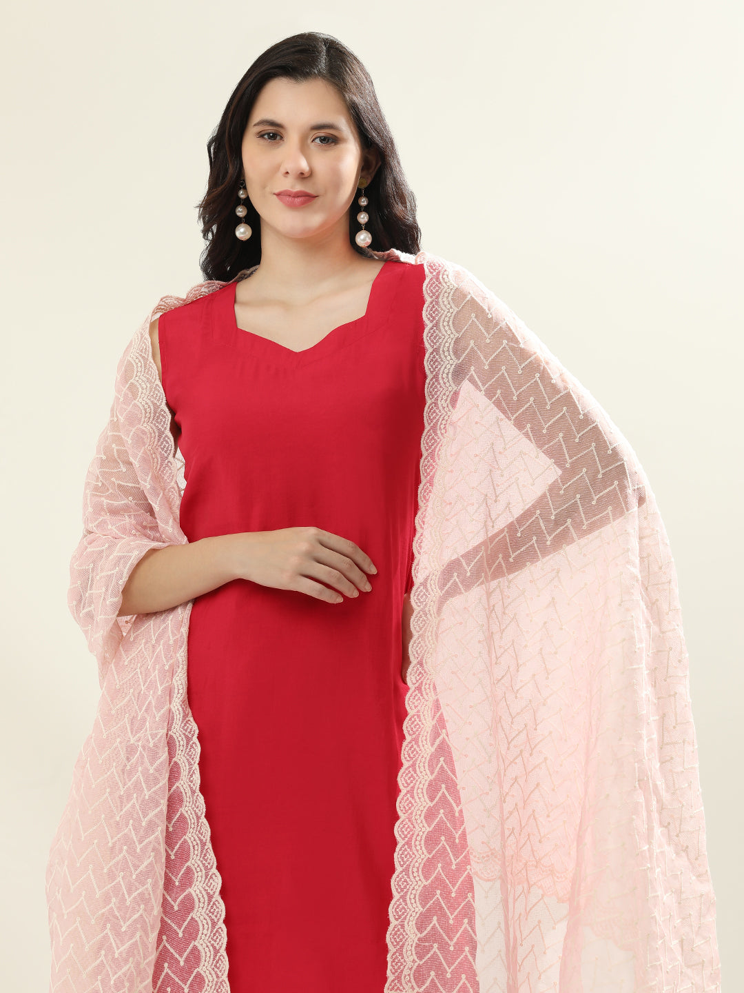 Solid Straight Silk Blend Straight Kurta & Trousers Sets
