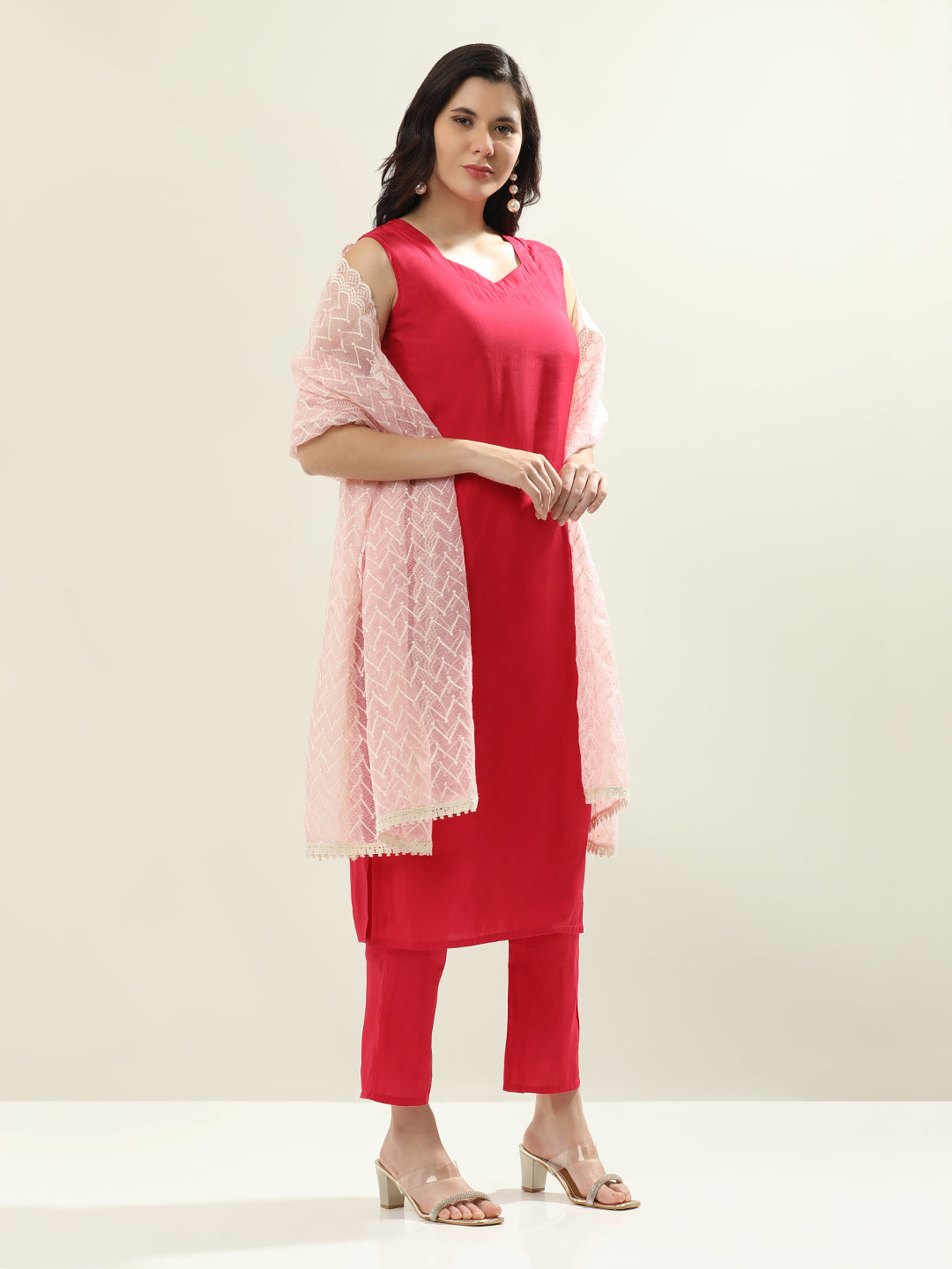 Solid Straight Silk Blend Straight Kurta & Trousers Sets