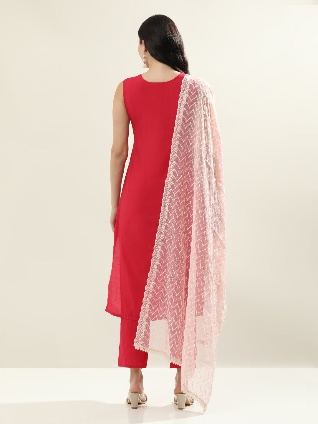 Solid Straight Silk Blend Straight Kurta & Trousers Sets