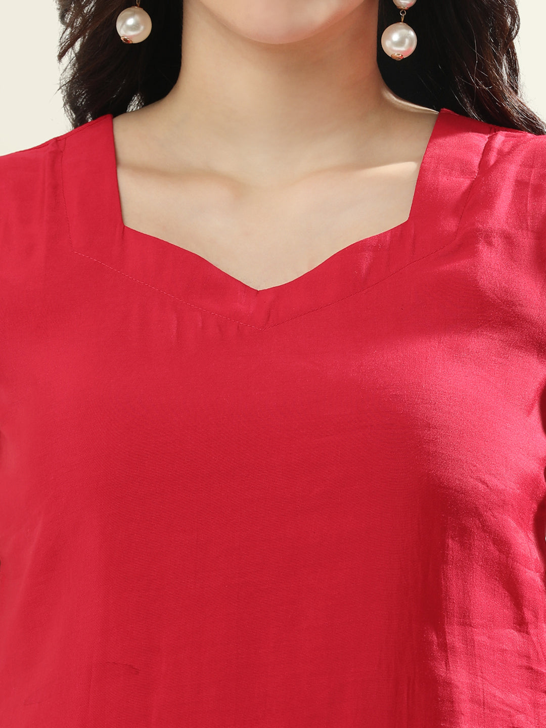 Solid Straight Silk Blend Straight Kurta & Trousers Sets