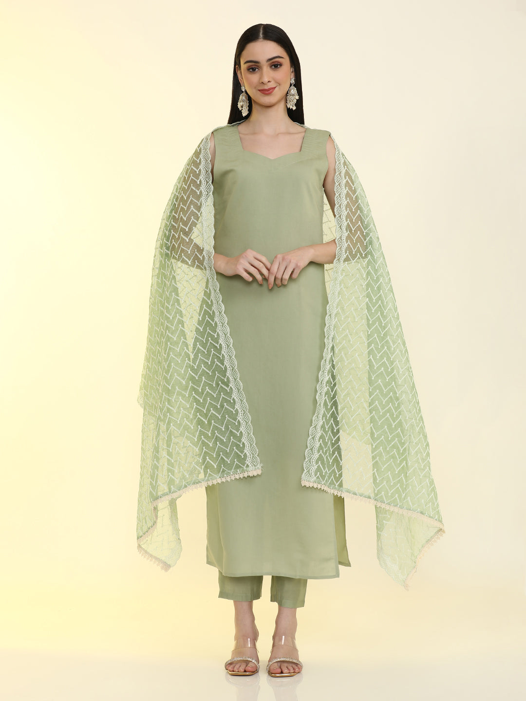 Solid Straight Silk Blend Straight Kurta & Trousers Sets