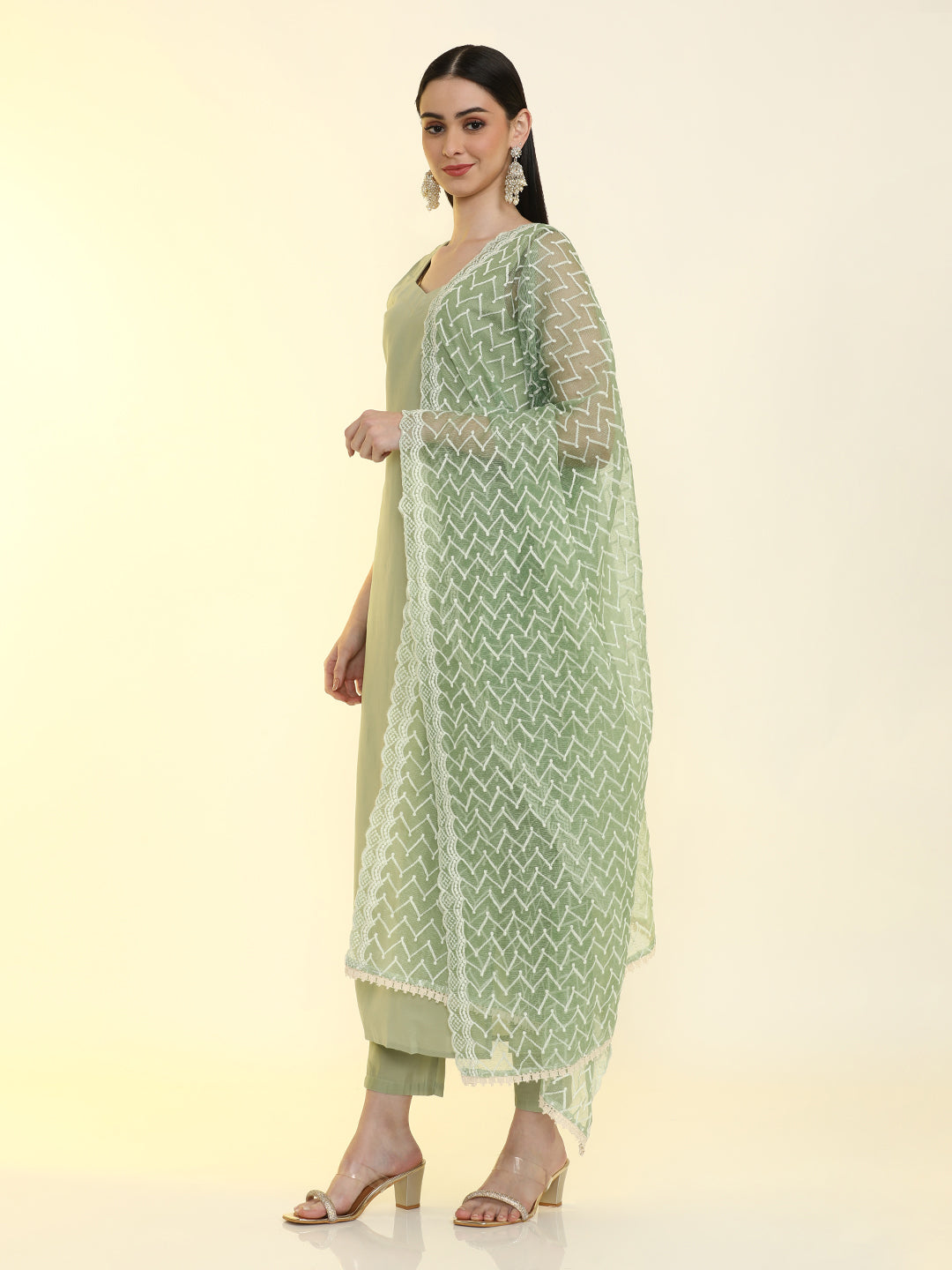 Solid Straight Silk Blend Straight Kurta & Trousers Sets