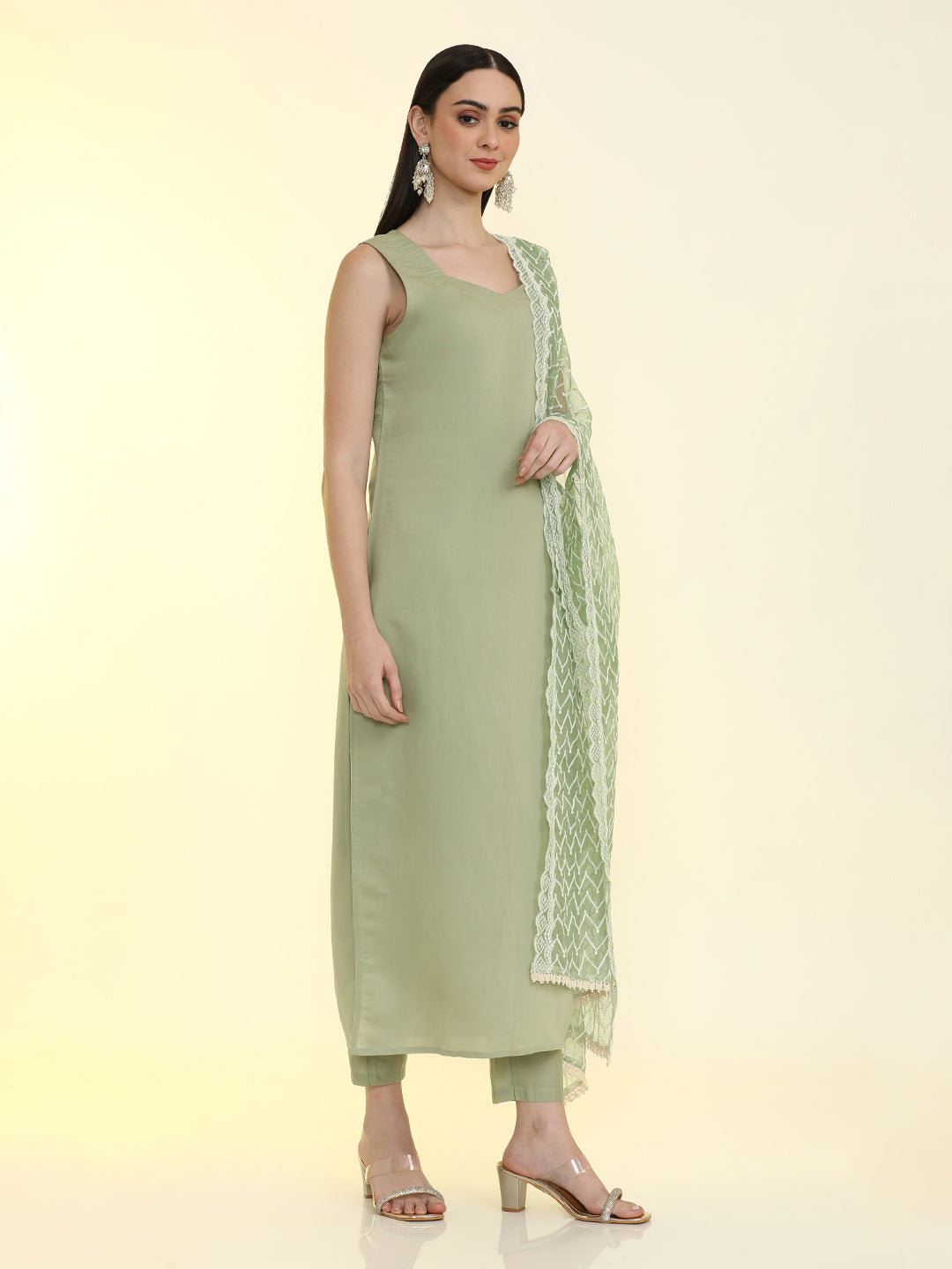 Solid Straight Silk Blend Straight Kurta & Trousers Sets