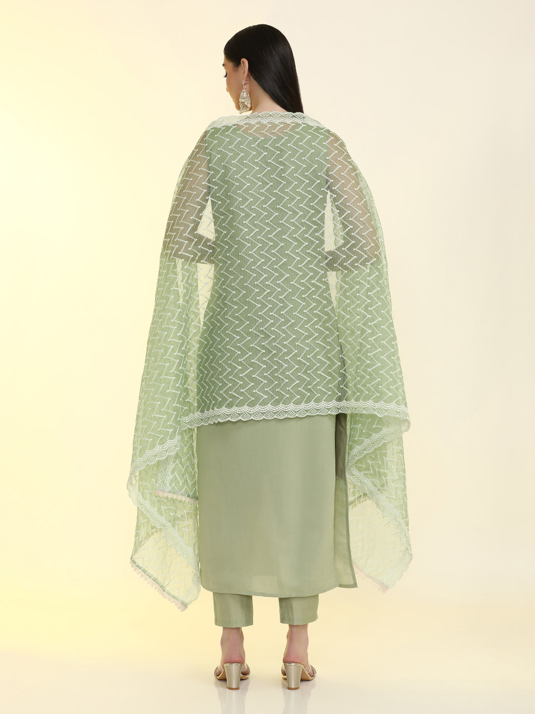 Solid Straight Silk Blend Straight Kurta & Trousers Sets