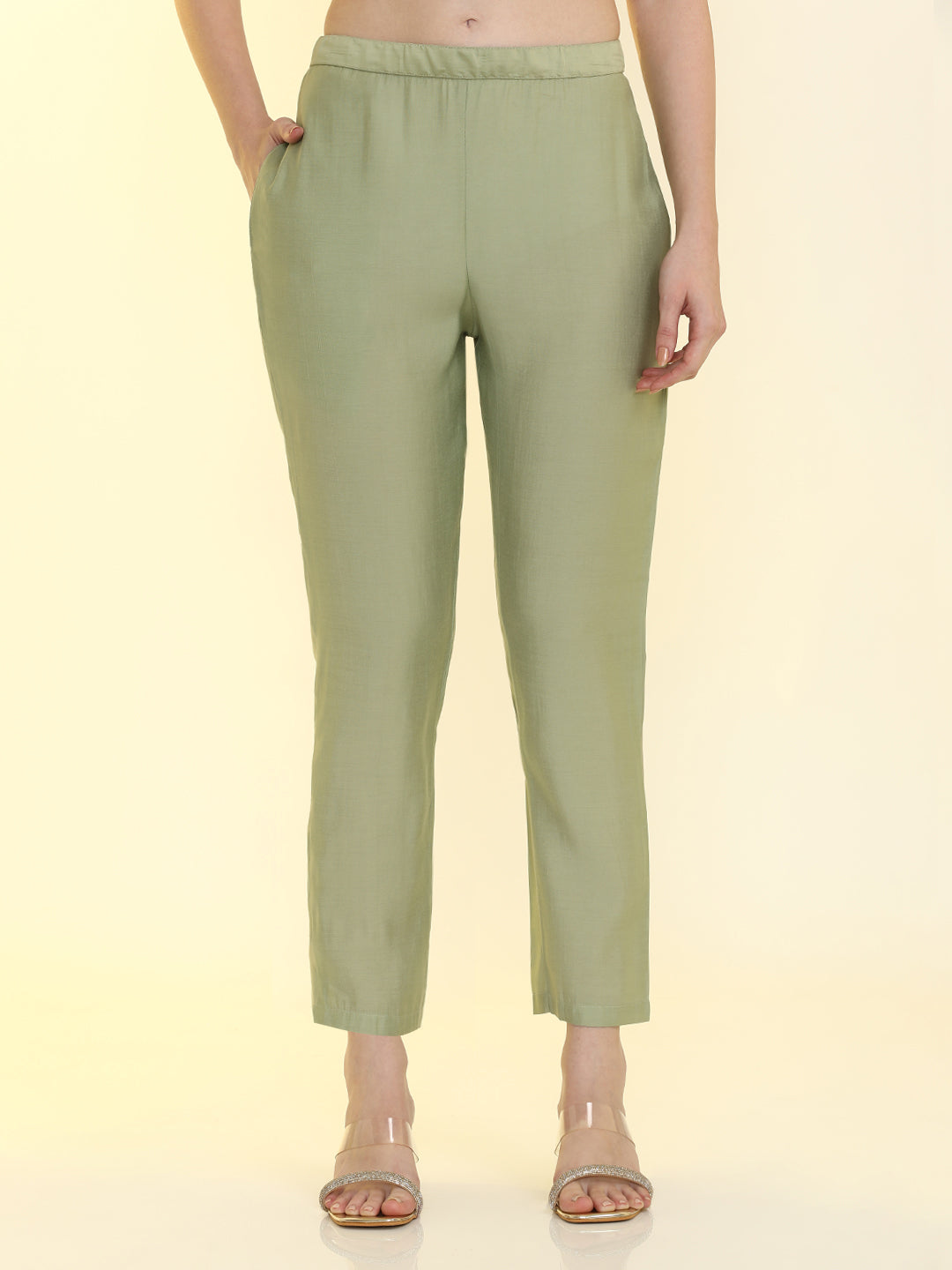 Solid Straight Silk Blend Straight Kurta & Trousers Sets