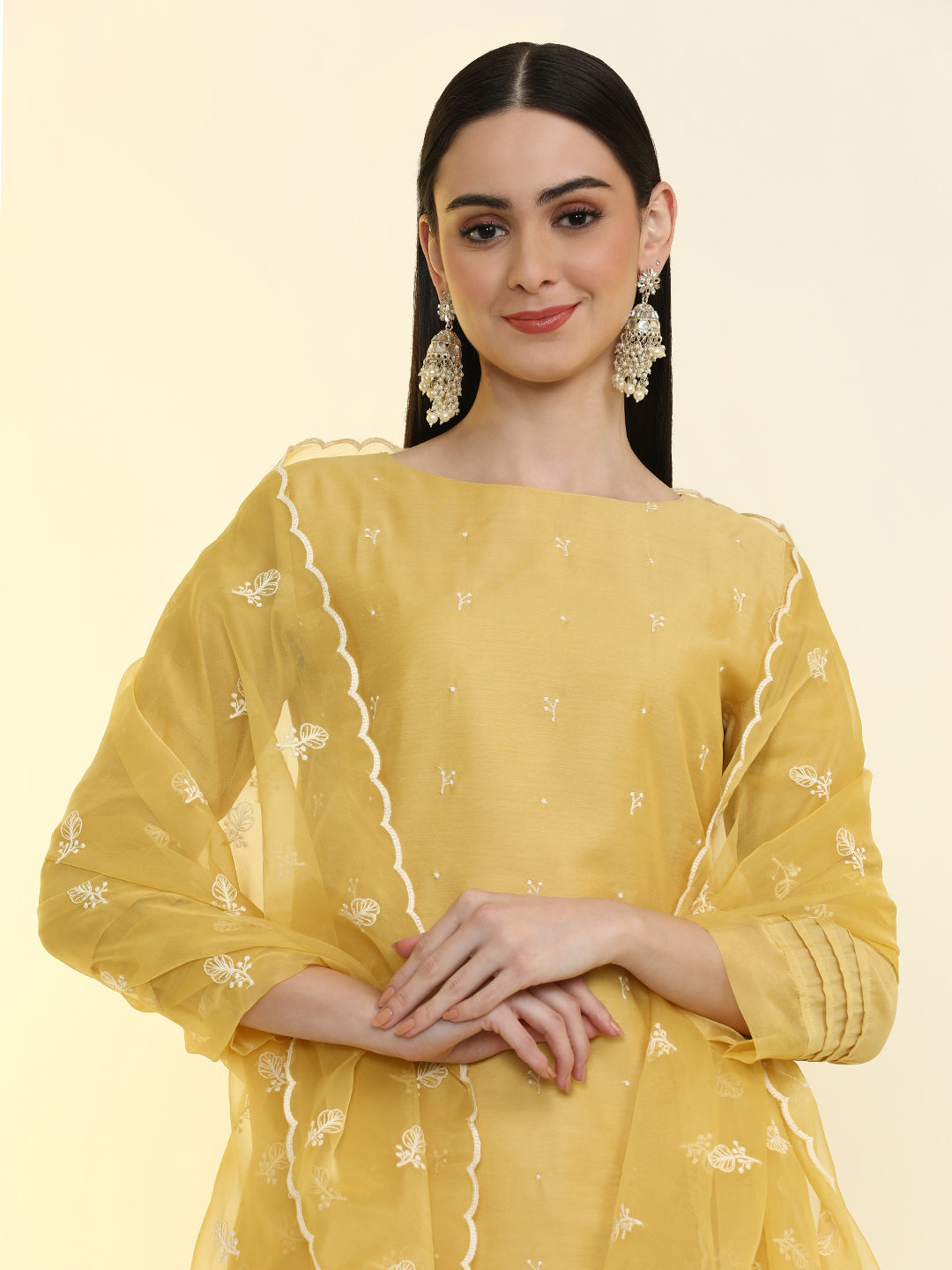 Floral Embroidered Silk Blend Straight Kurta & Trousers Sets