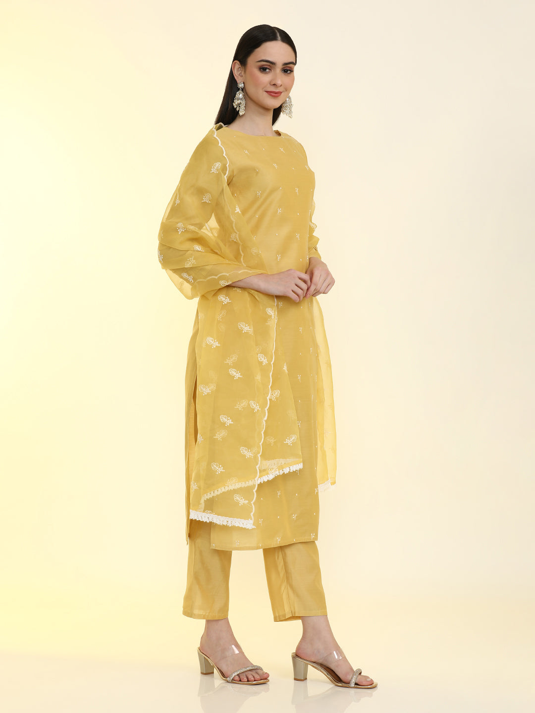 Floral Embroidered Silk Blend Straight Kurta & Trousers Sets
