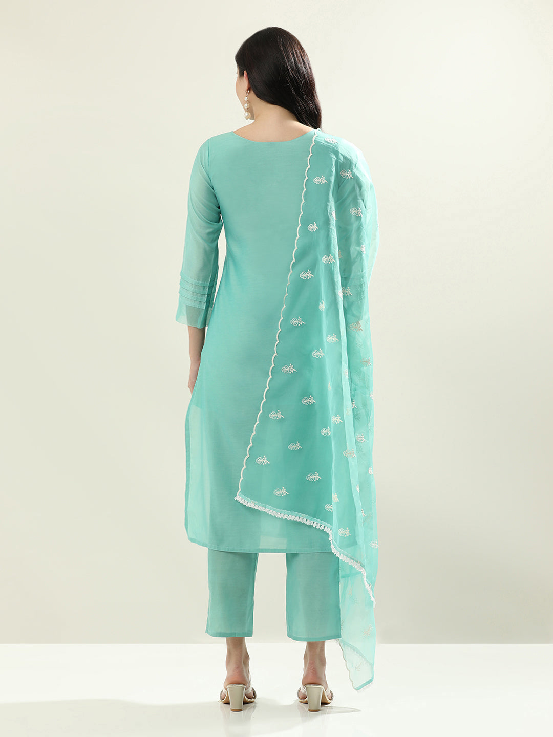 Floral Embroidered Silk Blend Straight Kurta & Trousers Sets