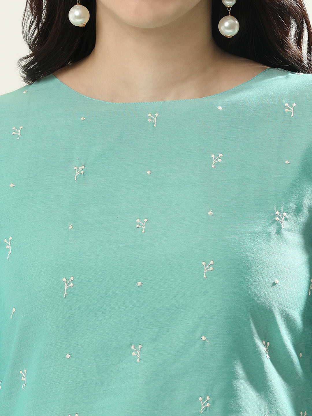 Floral Embroidered Silk Blend Straight Kurta & Trousers Sets