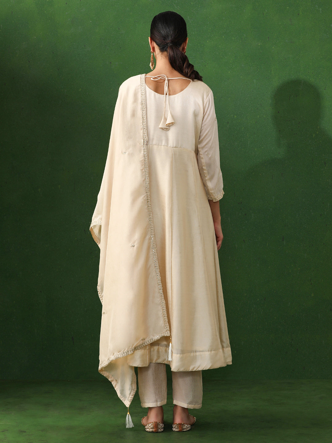 Floral Embroidered A-Line Silk Blend Kurta & Trousers Sets