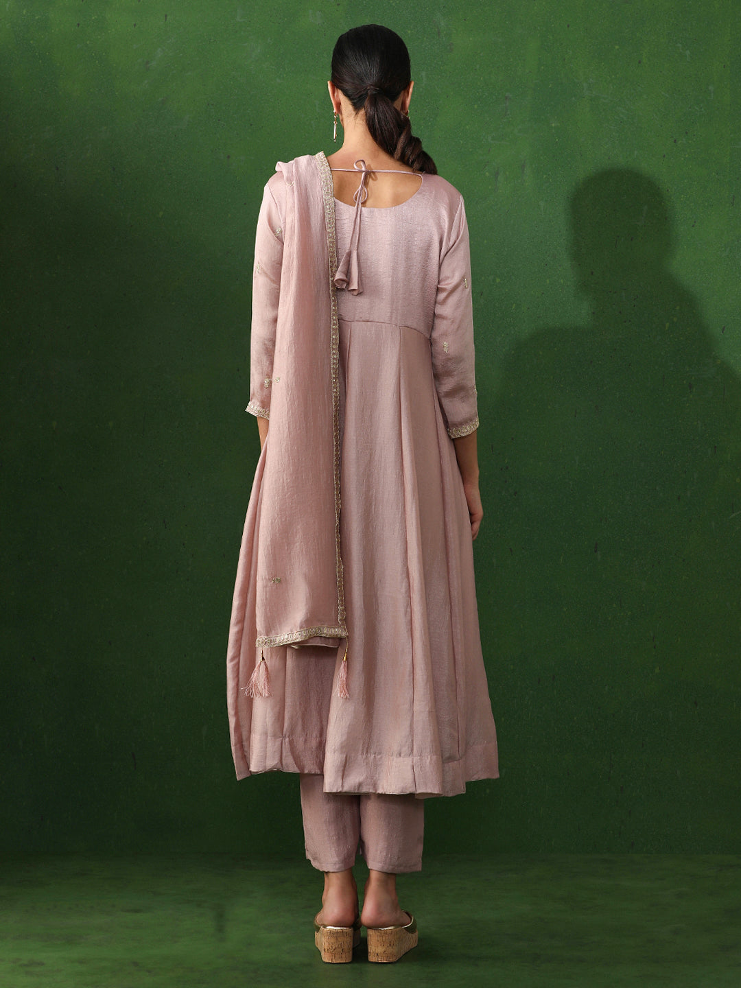 Floral Embroidered A-Line Silk Blend Kurta & Trousers Sets