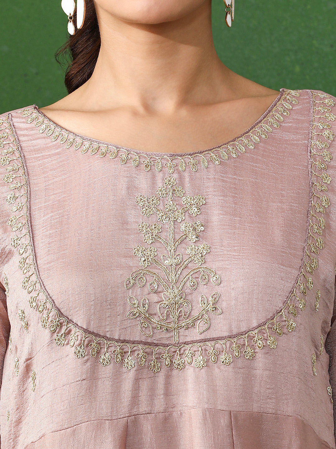 Floral Embroidered A-Line Silk Blend Kurta & Trousers Sets