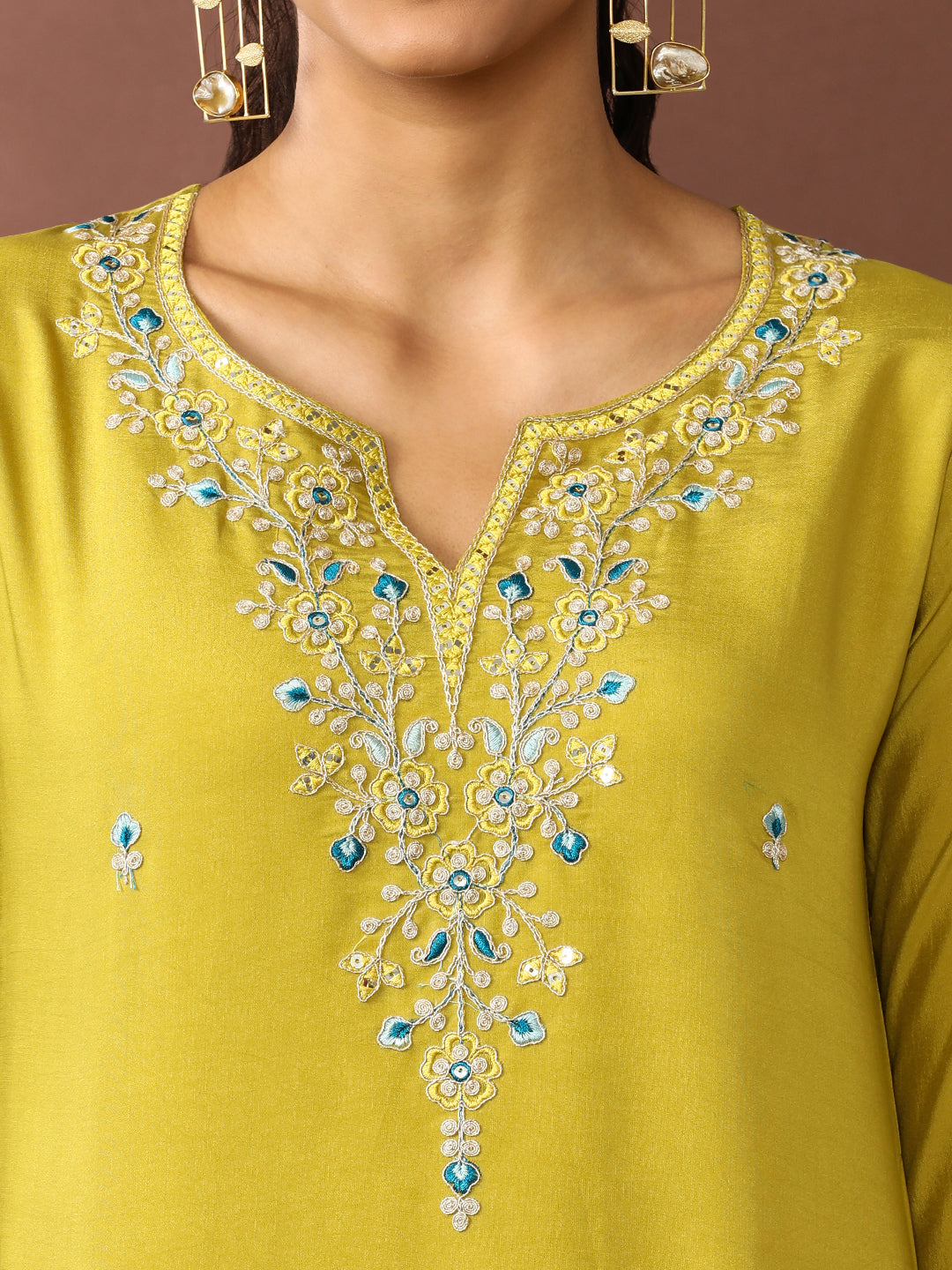 Floral Embroidered Poly Silk Kurta & Trousers Sets