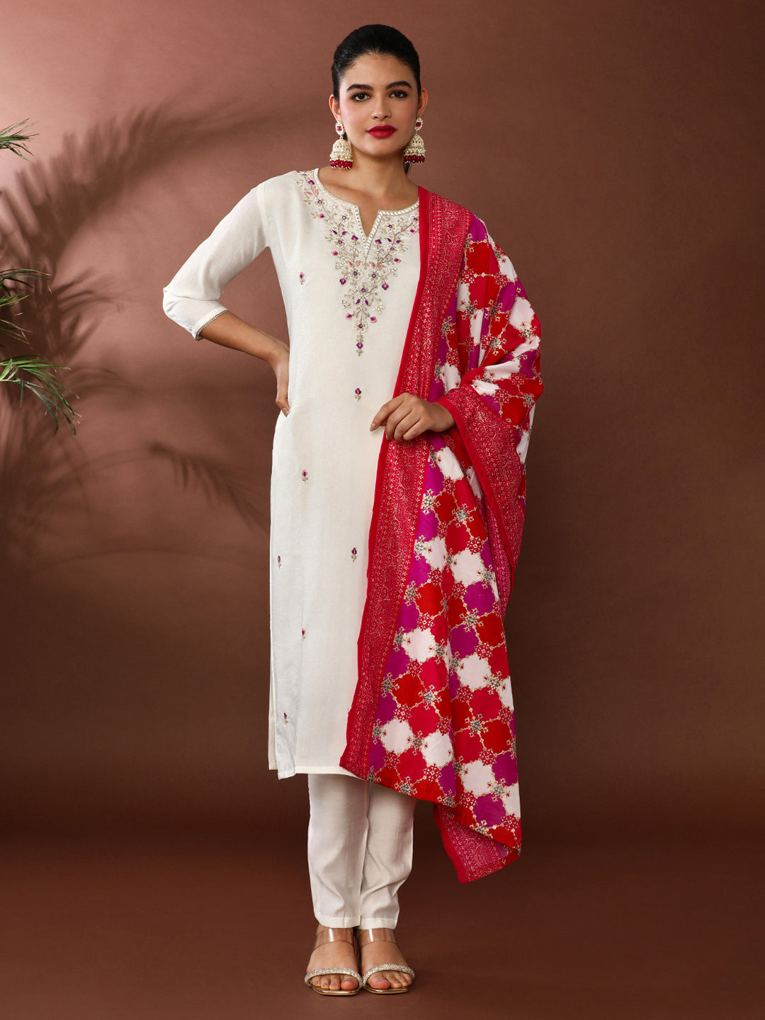 Floral Embroidered Poly Silk Kurta & Trousers Sets