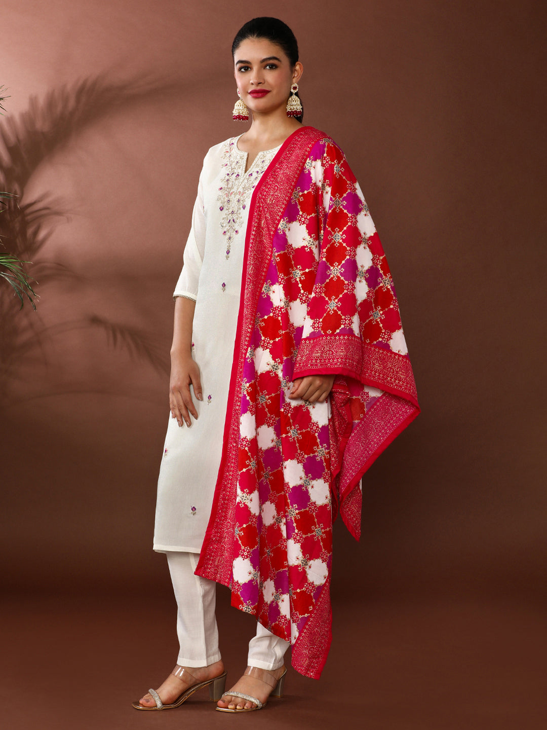 Floral Embroidered Poly Silk Kurta & Trousers Sets
