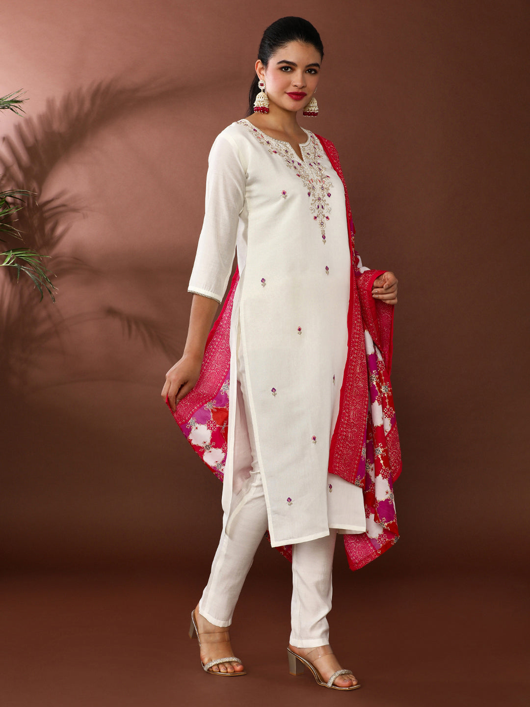 Floral Embroidered Poly Silk Kurta & Trousers Sets