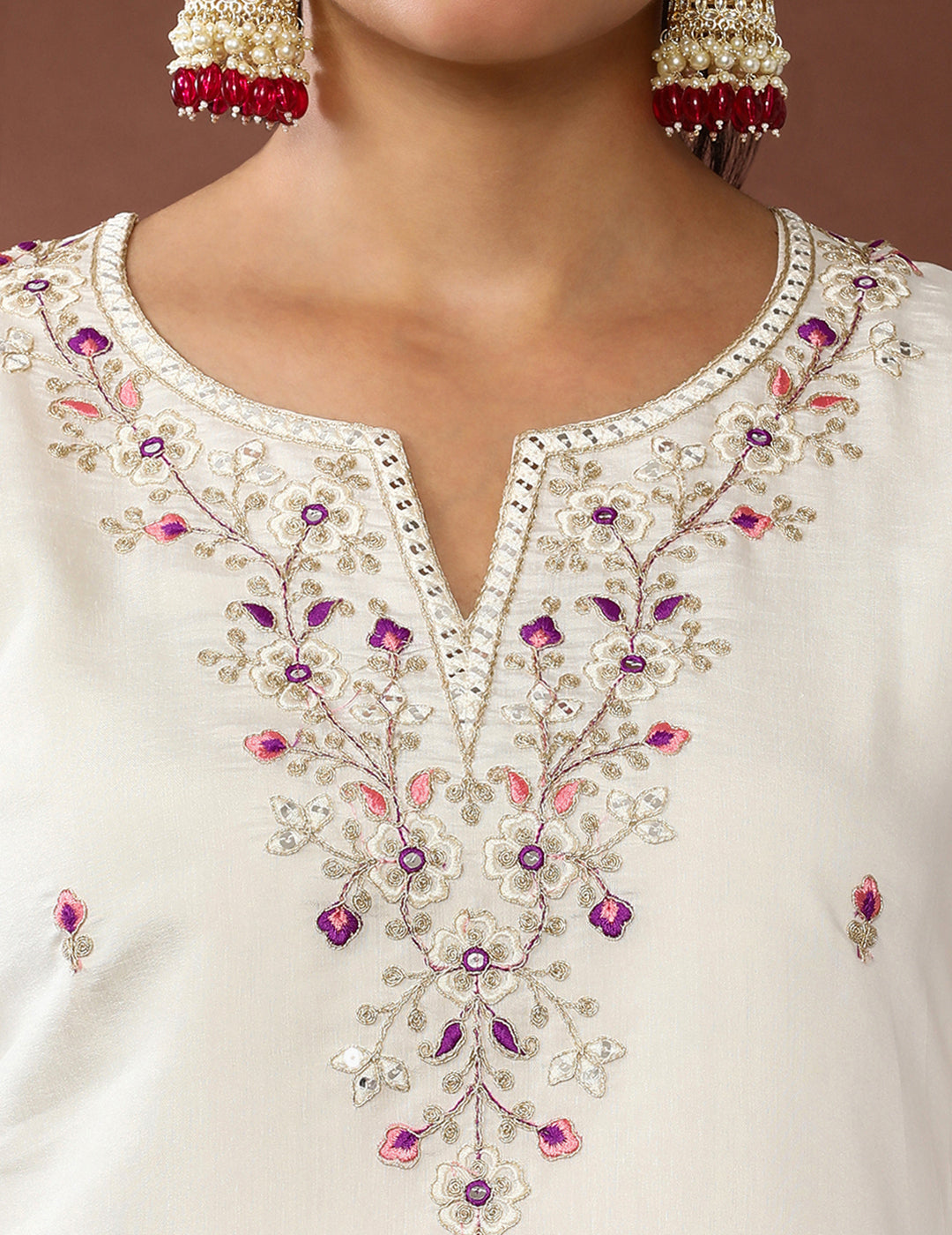 Floral Embroidered Poly Silk Kurta & Trousers Sets