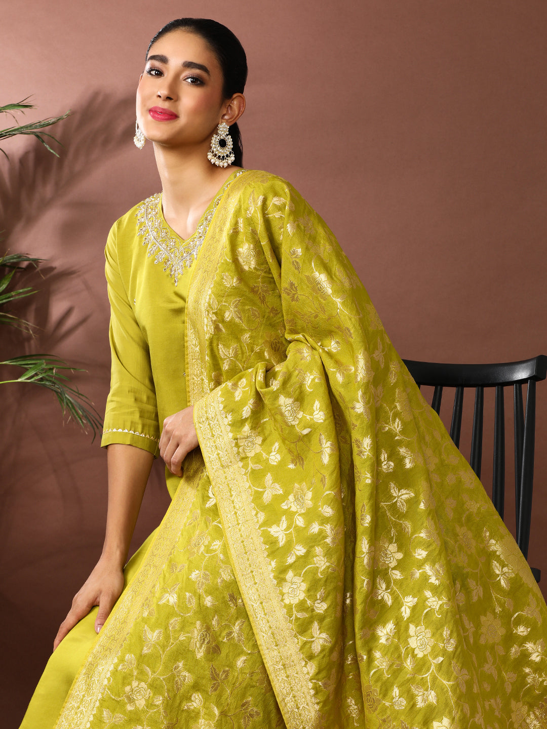 Solid Embroidered Poly Silk Kurta & Trousers Sets