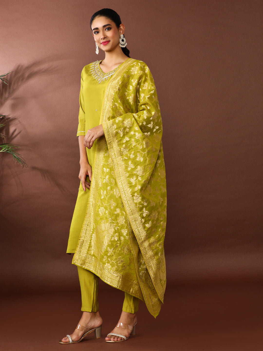 Solid Embroidered Poly Silk Kurta & Trousers Sets