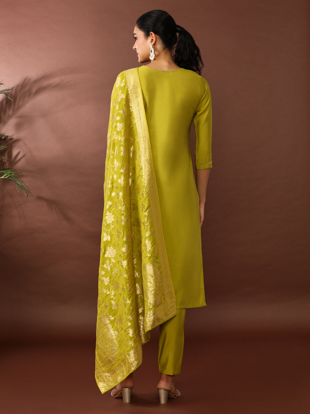 Solid Embroidered Poly Silk Kurta & Trousers Sets