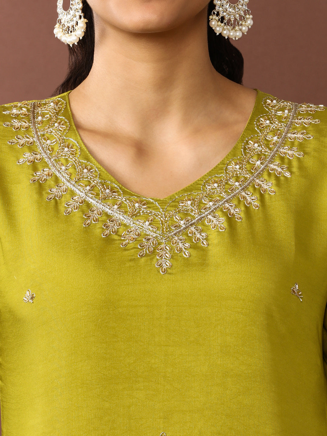 Solid Embroidered Poly Silk Kurta & Trousers Sets