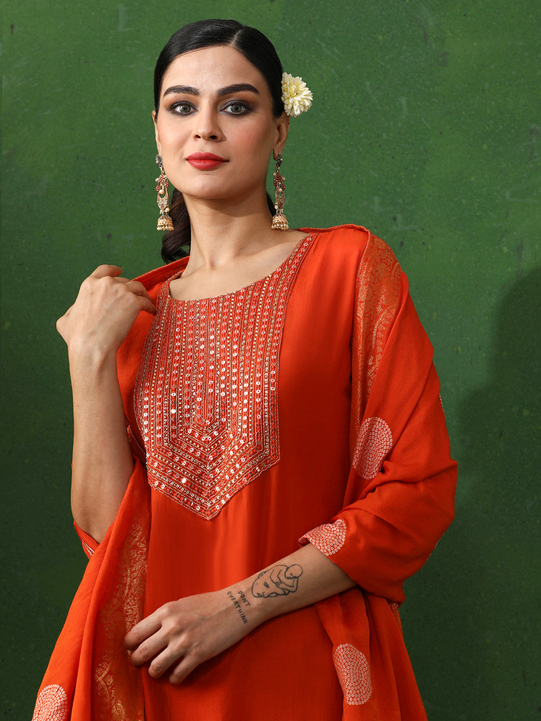 Floral Embroidered A-Line Pure Silk Kurta & Trousers Sets